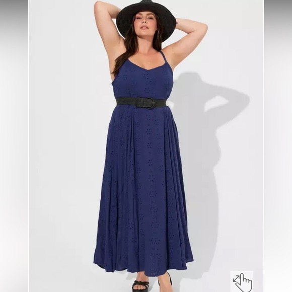 Torrid Maxi Callie Trapeze V Neck Embroidered Sleeveless Tank Dress 1/1X/14-16 - Picture 9 of 9